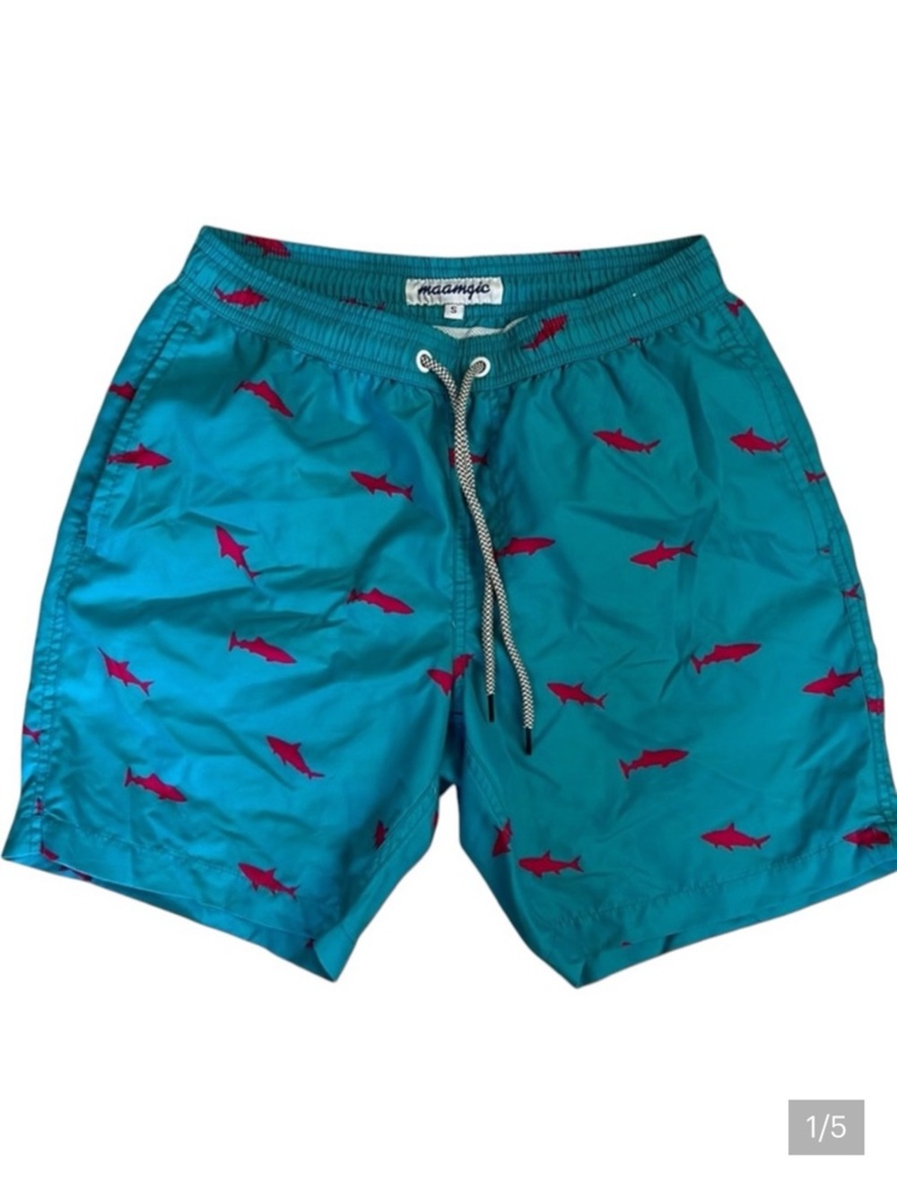 A2 - small blue swim shorts  pink sharks size S MAAMGIC